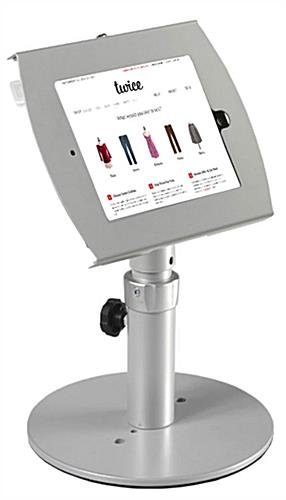 iPad Desktop Stand, Locking Enclosure w/Exposed Home, CC Reader Compatible, Silver