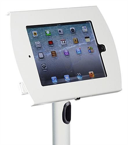 iPad Floor Stand, Locking Enclosure w/ Exposed Home, CC Reader Compatible- White - Image 2