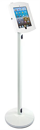 iPad Floor Stand, Locking Enclosure w/ Exposed Home, CC Reader Compatible- White