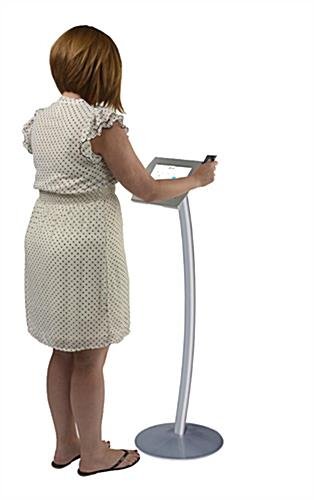 iPad Floor Stand, Locking Enclosure w/ Hidden Home, CC Reader Compatible – Silver - Image 2