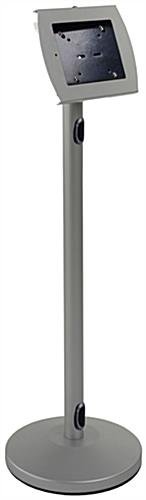 iPad Floor Stand, Locking Enclosure w/ Hidden Home, CC Reader Compatible- Silver