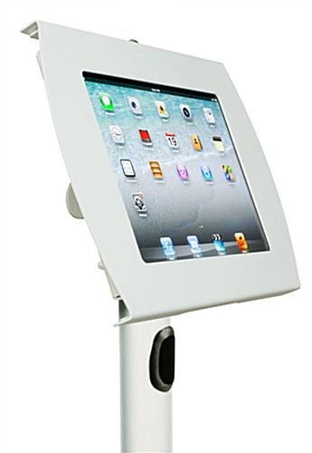 iPad Floor Stand, Locking Enclosure w/ Hidden Home, CC Reader Compatible - White - Image 2