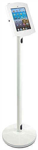 iPad Floor Stand, Locking Enclosure w/ Hidden Home, CC Reader Compatible - White
