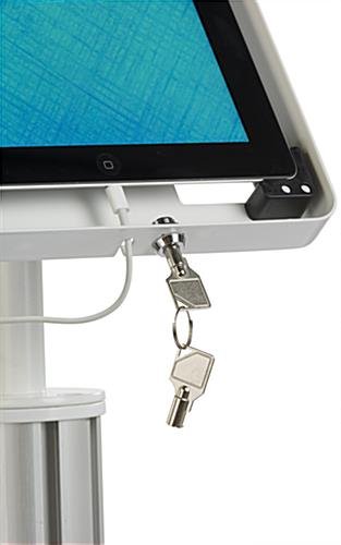 iPad Floor Stand w/ 3 Acrylic Tabletops, Integrated Power Supply, Locking - Silver - Image 6