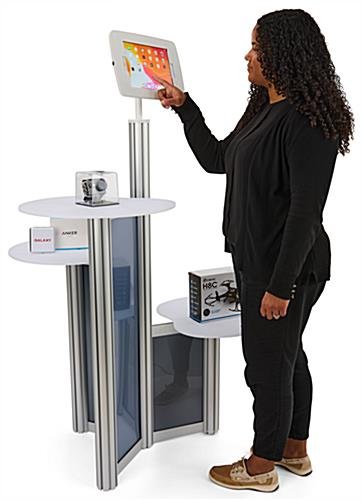 iPad Floor Stand w/ 3 Acrylic Tabletops, Integrated Power Supply, Locking - Silver - Image 10