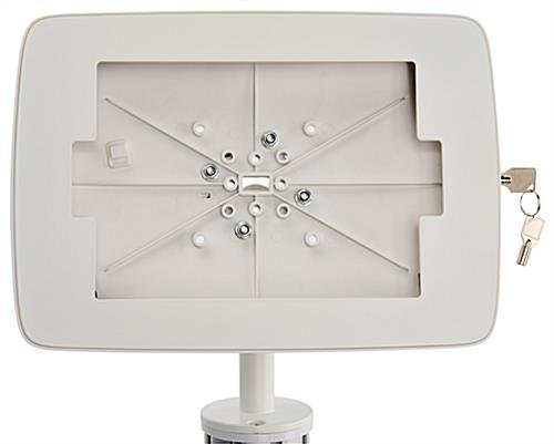 iPad Floor Stand w/ Locking Enclosure & Acrylic Tabletop, Magazine Pocket - Silver - Image 2