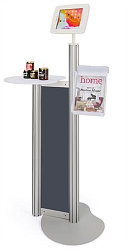 iPad Floor Stand w/ Locking Enclosure & Acrylic Tabletop, Magazine Pocket - Silver - Image 3