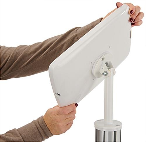 iPad Floor Stand w/ Locking Enclosure & Acrylic Tabletop, Magazine Pocket - Silver - Image 5