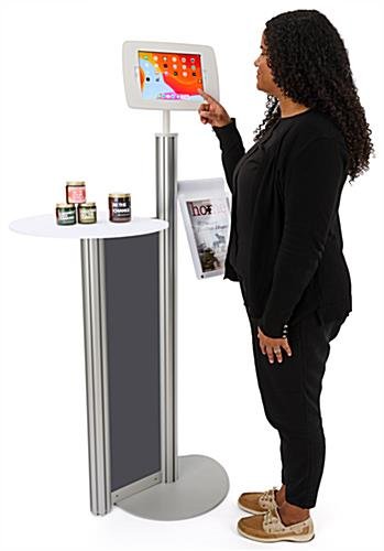 iPad Floor Stand w/ Locking Enclosure & Acrylic Tabletop, Magazine Pocket - Silver - Image 10