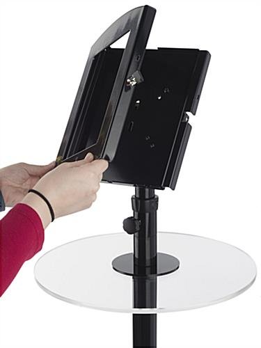 iPad Floor Stand w/ Locking Enclosure, Rotating Bracket & Acrylic Tabletop - Black - Image 3