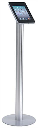 iPad Floor Stand w/ Locking Enclosure, Rotating Bracket & Cable Management - Silver