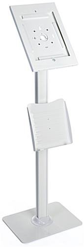 iPad Floor Stand with Lock & Literaure Pocket, Home Button Exposed – White - Image 2