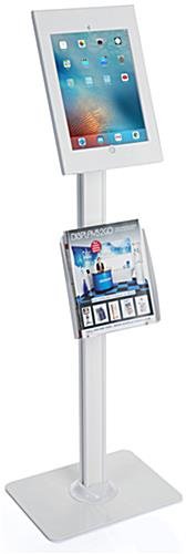 iPad Floor Stand with Lock & Literaure Pocket, Home Button Exposed – White