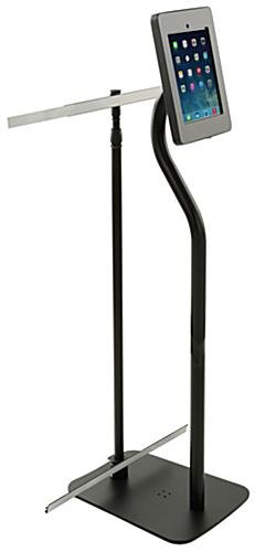 iPad Floor Stand with Locking Enclosure & 33”w Banner Rails - Black
