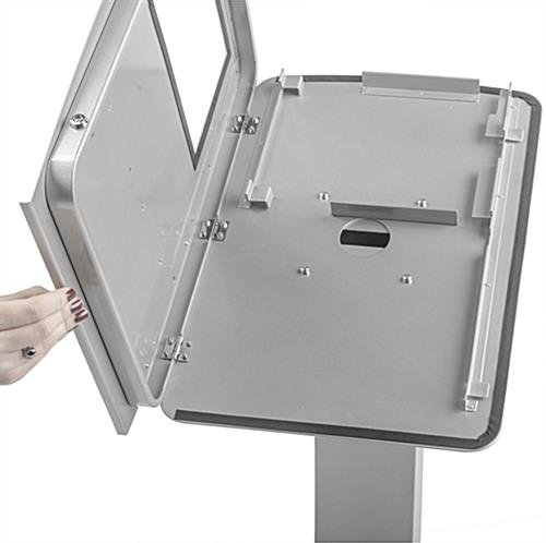 iPad Podium Stand, Locking Enclosure, Ledge for Speaker's Notes, Power Cable - Silver - Image 3