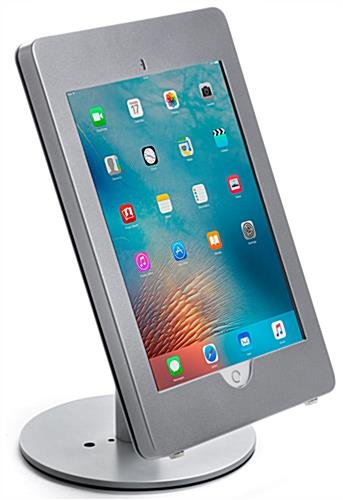 iPad Pro Desktop Adjustable Stand, Locking Enclosure w/ Exposed Home Button - Silver
