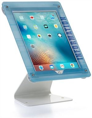 iPad Pro Stand for Countertop, Custom Enclosure Graphics, Lockable – White