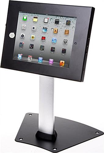 iPad Stand for Tabletop, Locking Enclosure with Tilting Bracket - Black & Silver - Image 2