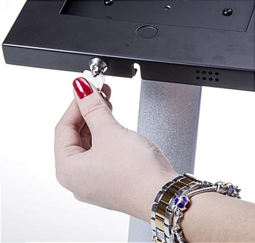 iPad Stand for Tabletop, Locking Enclosure with Tilting Bracket - Black & Silver - Image 3