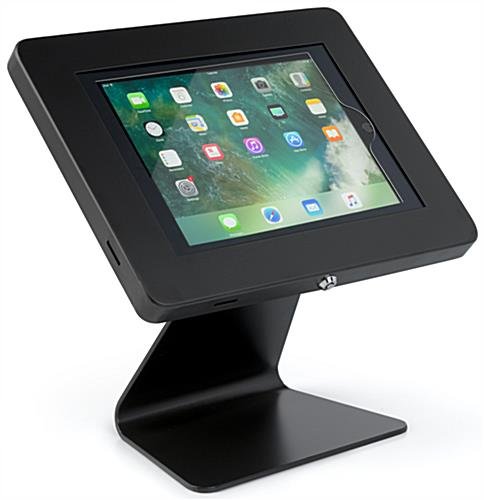 iPad Tablet Counter Stand, Foam Padding, Locking & Rotating Enclosure - Black - Image 3