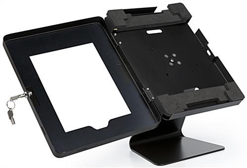 iPad Tablet Counter Stand, Foam Padding, Locking & Rotating Enclosure - Black - Image 4