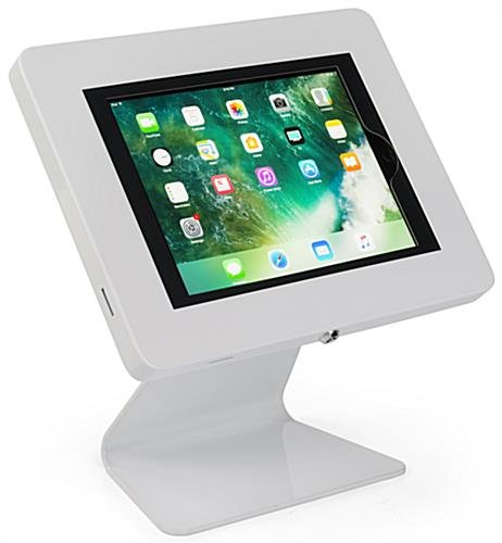 iPad Tablet Counter Stand, Foam Padding, Locking & Rotating Enclosure - White - Image 3