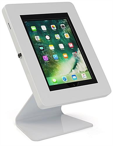 iPad Tablet Counter Stand, Foam Padding, Locking & Rotating Enclosure - White
