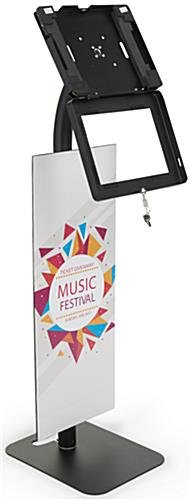 iPad Tablet Floor Stand with Custom Banner, Locking & Rotating Enclosure - Black - Image 5
