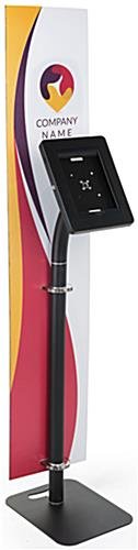 iPad Tablet Floor Stand with Custom Banner, Locking & Rotating Enclosure - Black - Image 2