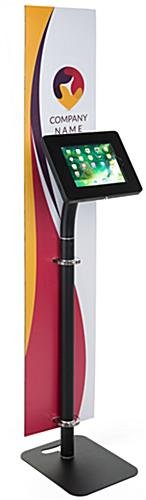 iPad Tablet Floor Stand with Custom Banner, Locking & Rotating Enclosure - Black - Image 3