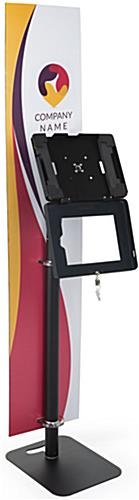 iPad Tablet Floor Stand with Custom Banner, Locking & Rotating Enclosure - Black - Image 5