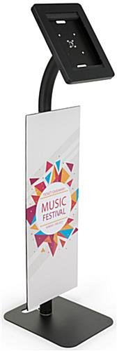 iPad Tablet Floor Stand with Custom Banner, Locking & Rotating Enclosure - Black - Image 2