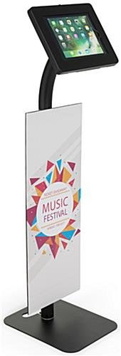 iPad Tablet Floor Stand with Custom Banner, Locking & Rotating Enclosure - Black - Image 3