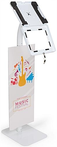 iPad Tablet Floor Stand with Custom Banner, Locking & Rotating Enclosure - White - Image 5