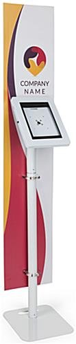 iPad Tablet Floor Stand with Custom Banner, Locking & Rotating Enclosure - White - Image 2