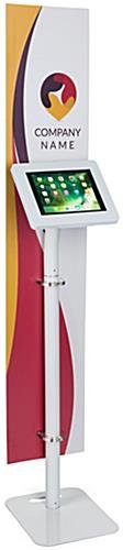 iPad Tablet Floor Stand with Custom Banner, Locking & Rotating Enclosure - White - Image 3