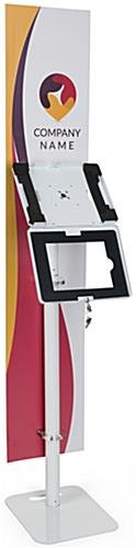 iPad Tablet Floor Stand with Custom Banner, Locking & Rotating Enclosure - White - Image 5
