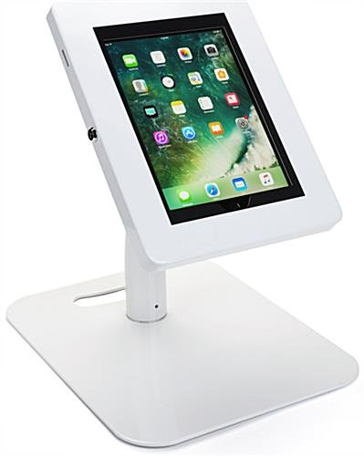 iPad Tablet Floor Stand with Custom Banner, Locking & Rotating Enclosure - White - Image 7