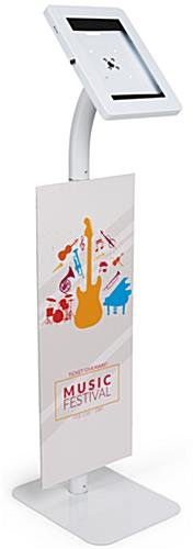 iPad Tablet Floor Stand with Custom Banner, Locking & Rotating Enclosure - White - Image 2