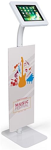 iPad Tablet Floor Stand with Custom Banner, Locking & Rotating Enclosure - White - Image 3