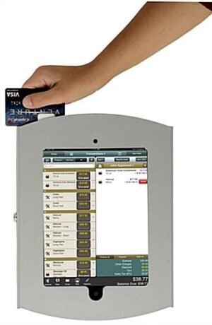 iPad Wall Mount, Locking Enclosure w/ Exposed Home, CC Reader Accessible - Silver