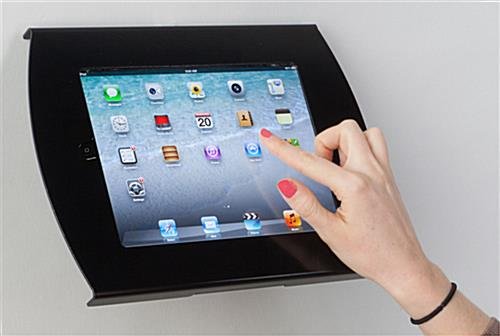 iPad Wall Mount, Locking Enclosure w/ Exposed Home, CC Reader Compatible - Black - Image 2