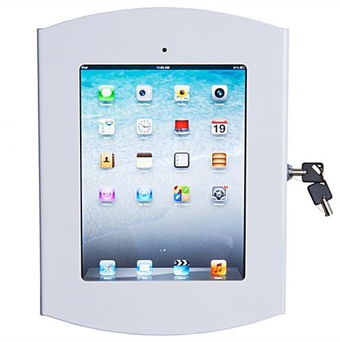 iPad Wall Mount, Locking Enclosure w/ Hidden Home, CC Reader Compatible- White - Image 2