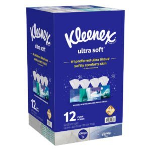 Kleenex Ultra Soft Facial Tissue, 3-Ply, Upright Box, 85 Tissues, 12 ct