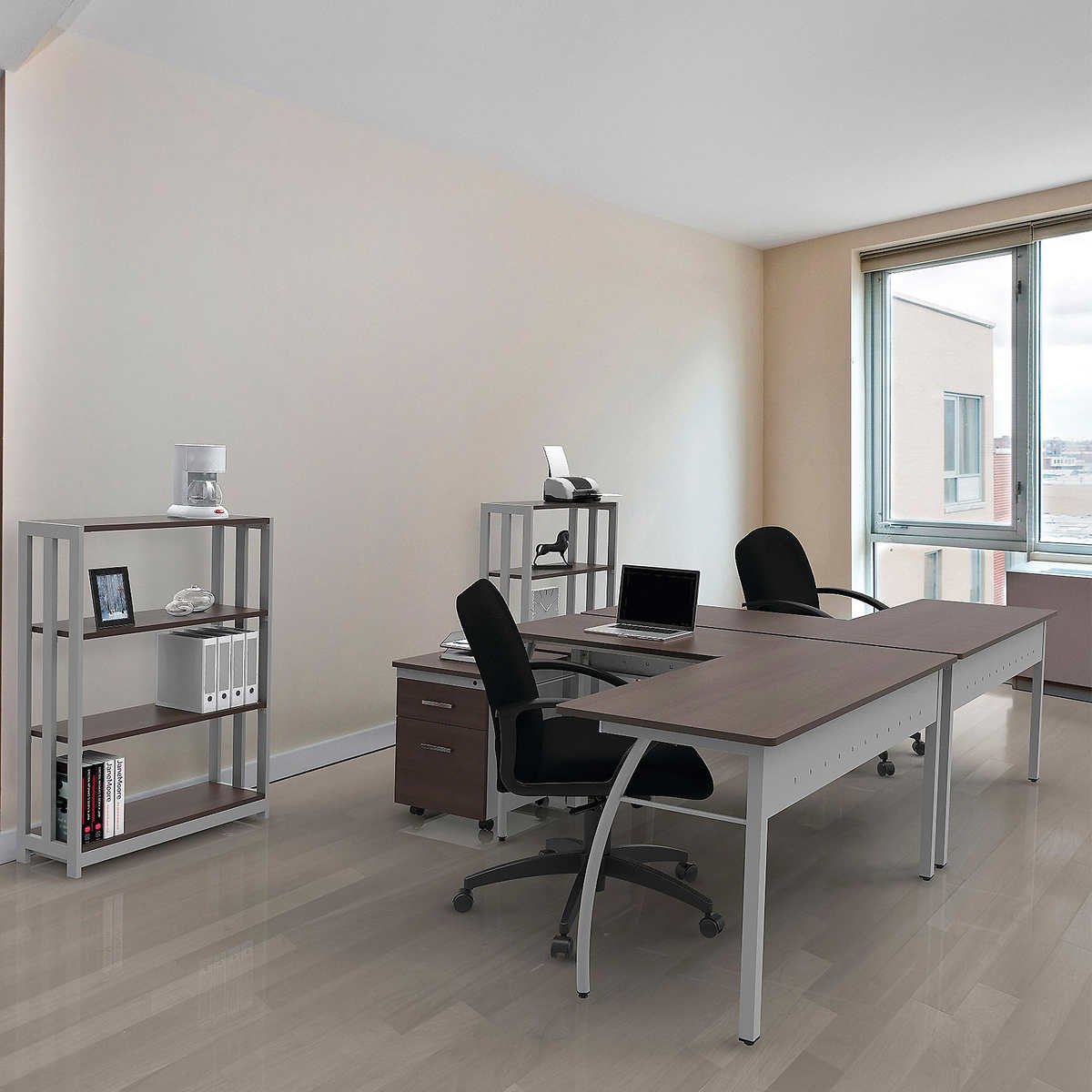 Linea Italia Trento L-Shaped Desk, 59-1/8"L x 59-1/8"W x 29-1/2"H, Mocha - Image 3