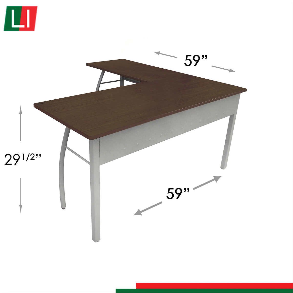Linea Italia Trento L-Shaped Desk, 59-1/8"L x 59-1/8"W x 29-1/2"H, Mocha - Image 6