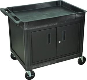 18" H Mobile Tub Top Multipurpose Utility Supply Cart with Locking Cabinet and Push Handle - Black