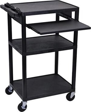 42"H AV Cart with 3 Shelves and Front Pullout - Black