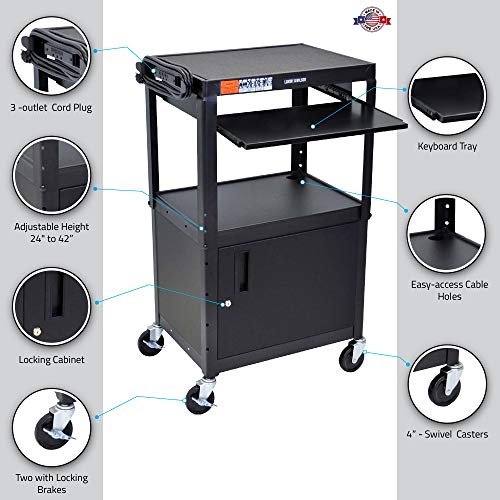 AVJ42KBC Adjustable Steel A/V Cart - Cabinet with Pullout Trays - Image 4