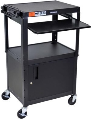 AVJ42KBC Adjustable Steel A/V Cart - Cabinet with Pullout Trays